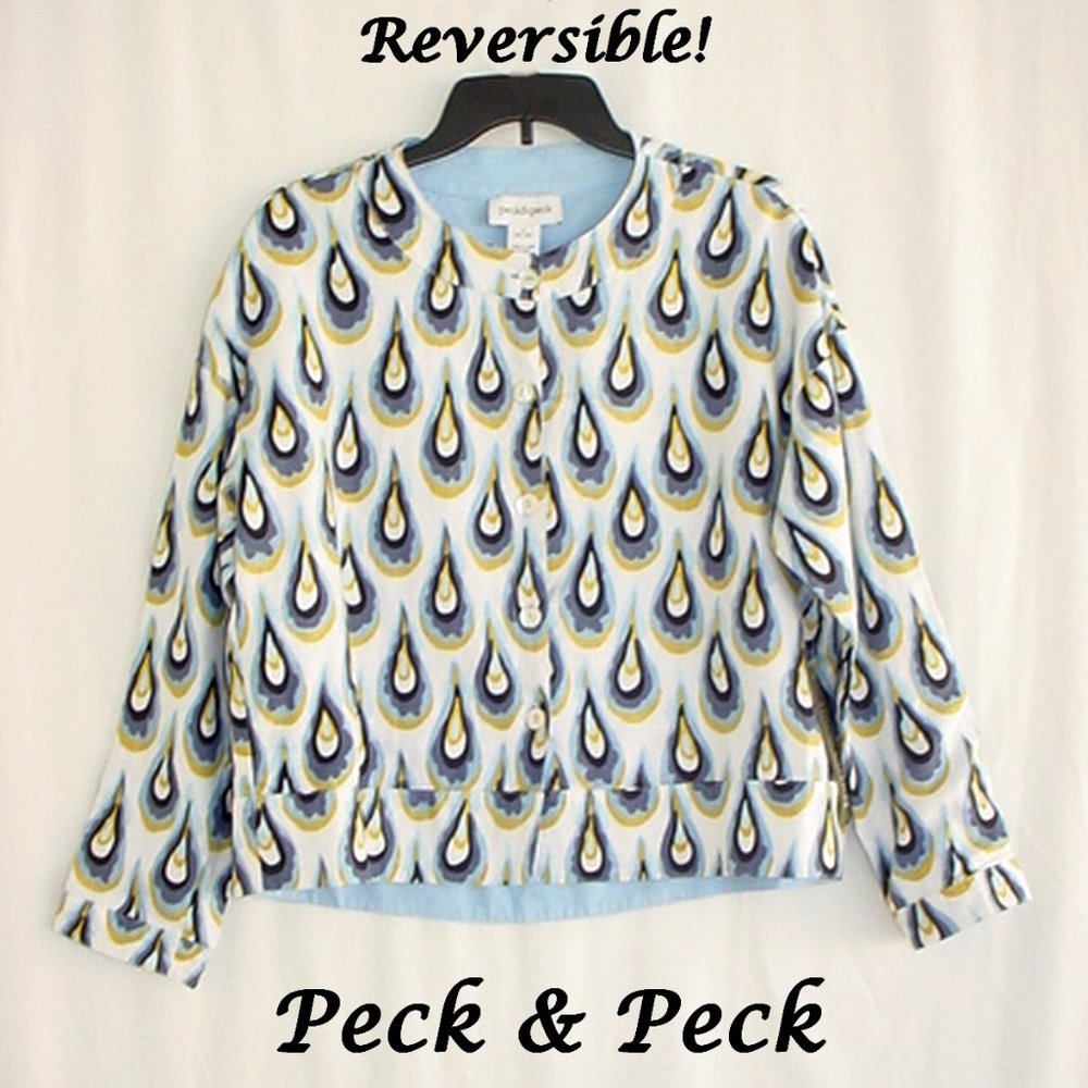 NEW PECK & PECK REVERSIBLE LINEN JACKET ARTSY BOHO CHIC SMALL ORIGINALLY 129